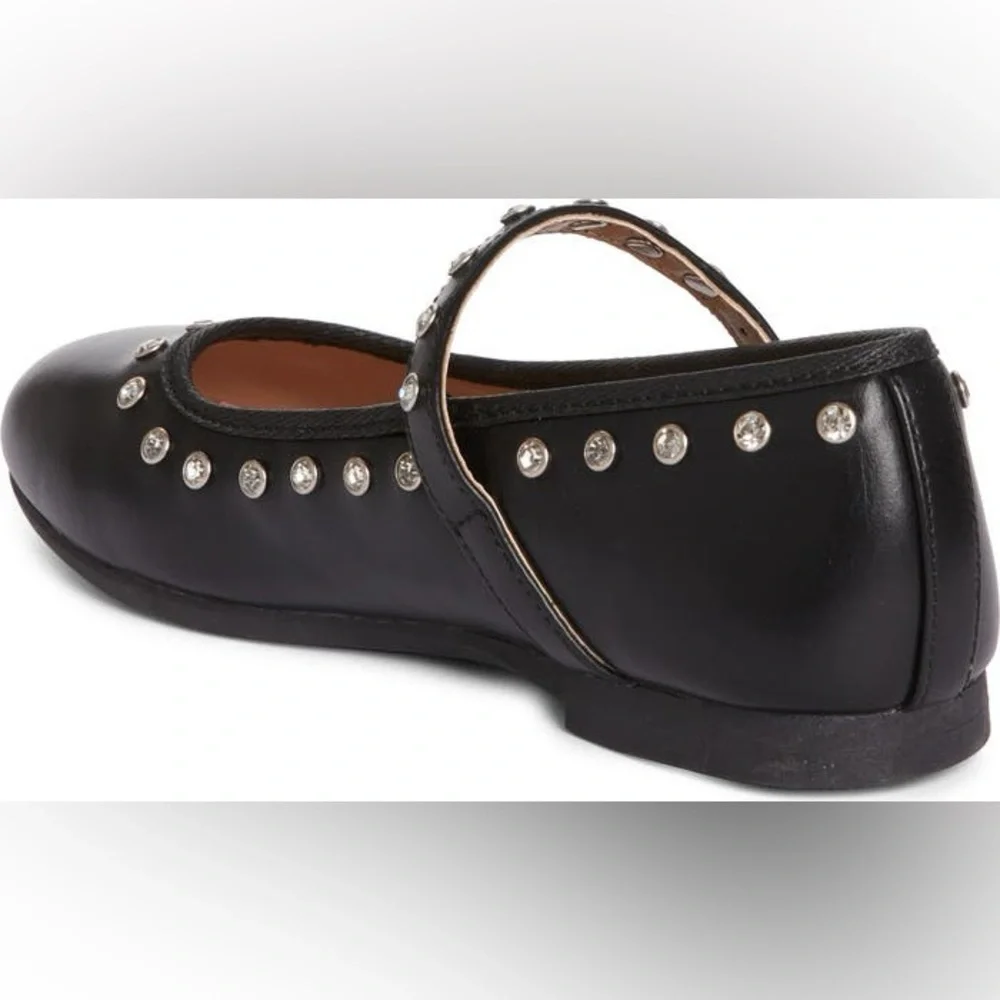 New Steve Madden JRea Crystal Embellished Mary Jane Ballet Flats Black Sz 5 Girl